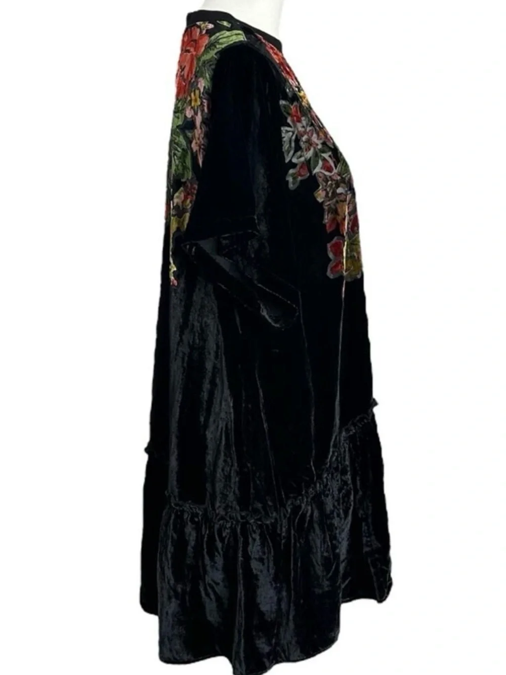 Free People Bohemian Sweet Echoes Black Floral Velvet Devore Tunic Dress Small